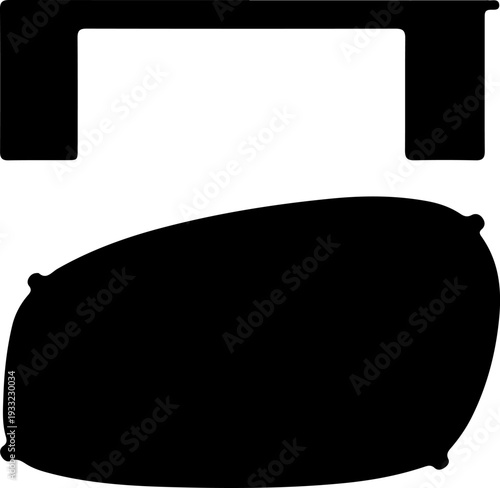 A black and white illustration of a simple bed frame and mattress