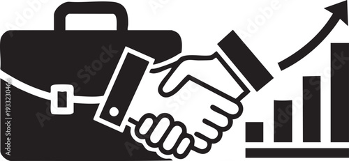 Business partnership and growth concept with handshake and briefcase