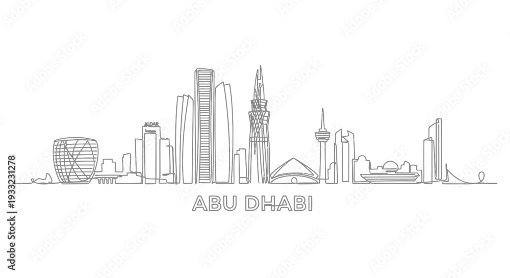 Obraz premium Abu Dhabi City Skyline Continuous Line Art of UAE's Capital Urban Landscape
