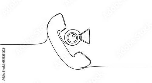 Video Call & Teleconference Icon Continuous Line Art of Phone and Camera Symbol