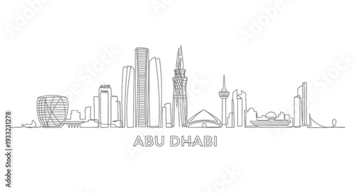 Abu Dhabi City Skyline Continuous Line Art of UAE's Capital Urban Landscape