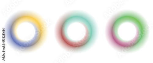 Set color circle gradient noise gradation. Abstract colorful watercolor blur mesh on isolated transparent background. Circle shape png.