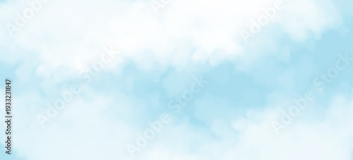 Abstract soft cloudy sky background with pastel blue tones and watercolor texture. Light airy clouds create a calm and dreamy atmosphere, perfect for banner design,