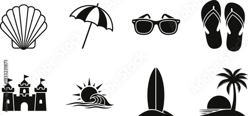 Icon bundle summer vacation beach icons set for travel and tourism