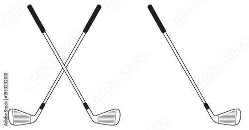 Golf Clubs Crossed Illustration, Iron Club Design, Silver Shaft, Black Grip, Angled Clubhead, Golf Sport Equipment Vector