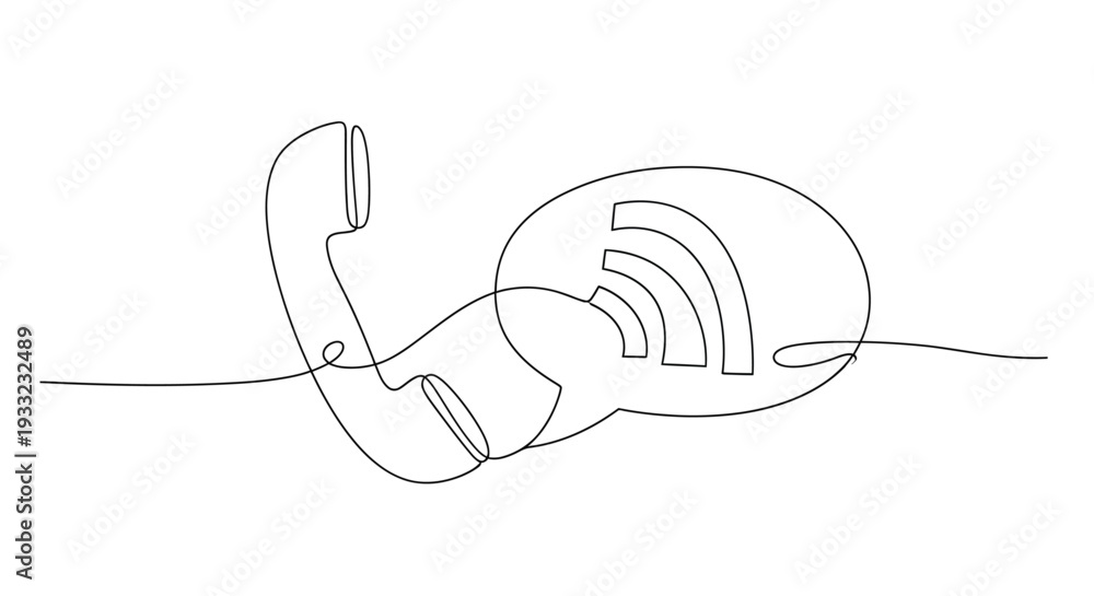 Obraz premium Telephone Call and Wi-Fi Signal Icon Communication Continuous Line Drawing