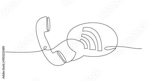 Telephone Call and Wi-Fi Signal Icon Communication Continuous Line Drawing