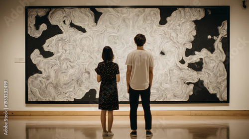 Art gallery date with people admiring contemporary artwork, Generative AI illustrations.