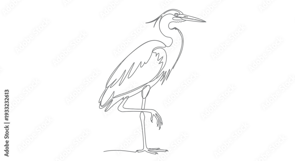 Fototapeta premium Elegant continuous line drawing of a heron standing on one leg