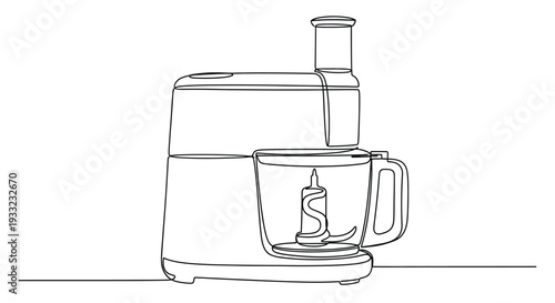 Continuous one line drawing of food processor kitchen appliance line art