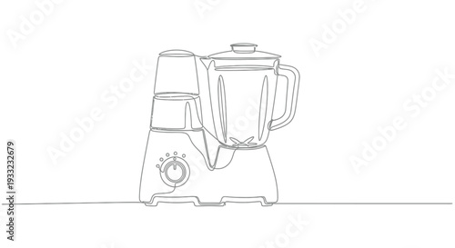 Continuous one line drawing of electric blender for healthy smoothies art