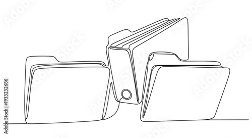 Continuous one line drawing of office folders and files for organization