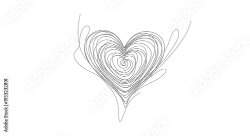 Abstract scribbled heart shape in messy continuous line art style