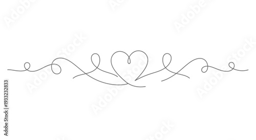 Decorative heart flourish and swirl ornament in continuous line art