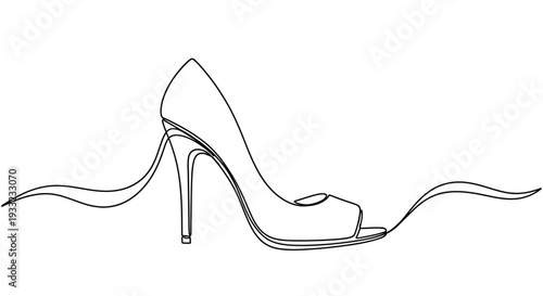 Artistic continuous line drawing of an elegant stiletto high heel shoe
