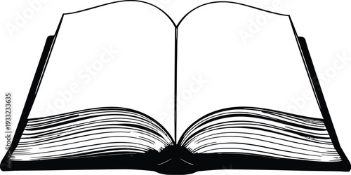 Minimal abstract vector illustration of open book with blank pages fanned out elegant outline design symbolizing knowledge education literature