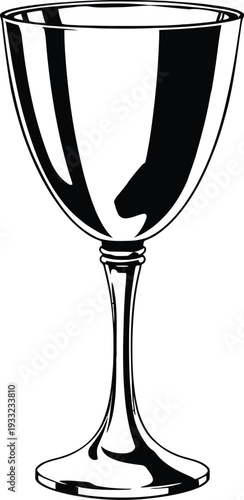 Minimal abstract vector illustration of goblet with wide bowl slender stem flat base elegant outline design symbolizing reflection balance