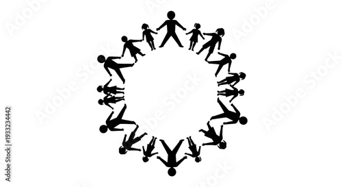 Group of people holding hands in a circle, symbolizing unity and teamwork.