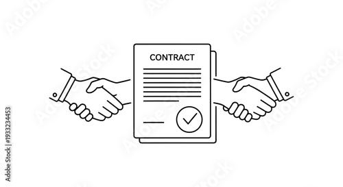 Simple line illustration of a signed contract between two parties.