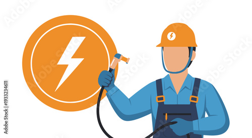 Electrician working with electricity safety icon.