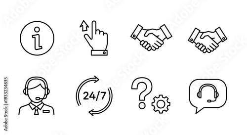 Set of customer support icons including information and assistance.