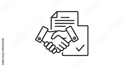 Handshake agreement with contract and approval.