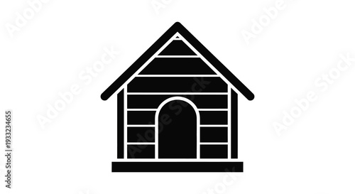 A simple black dog house graphic featuring a peaked roof and arched doorway as a silhouette high quality