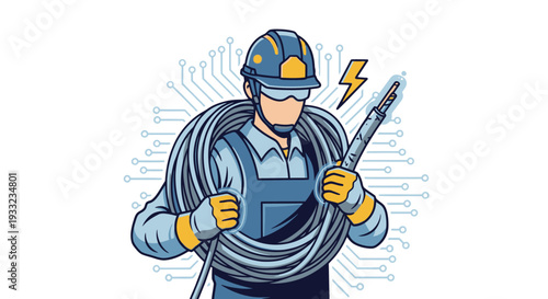 Electrician worker holding cable and wire.