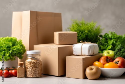Neatly Arranged Food Packages for Donation to Community Food Bank