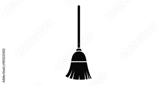 A minimalistic depiction of a black broom standing upright against a white background silhouette high quality professional detailed