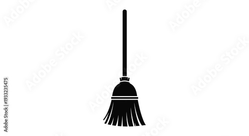A stark black silhouette of a classic household broom against a plain white background silhouette high quality professional