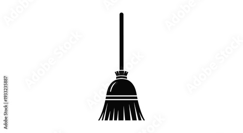 A simple black silhouette of a traditional household broom bristles facing downward silhouette high quality professional detailed modern