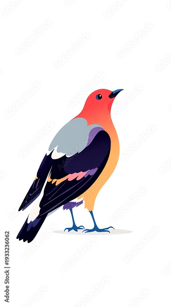 Obraz premium Colorful Tropical Bird Illustration with Red Head and Orange Body