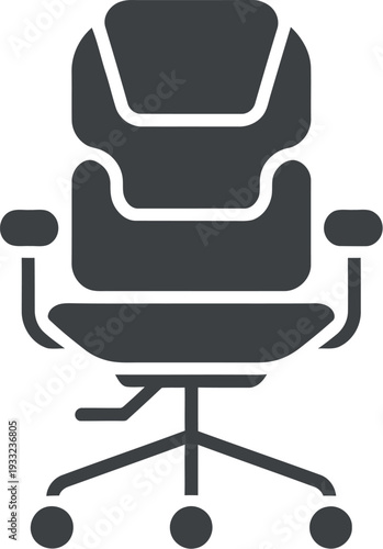 Minimalist icon design of an office chair on wheels viewed from front