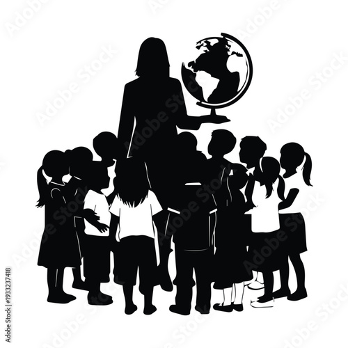 Teacher educating children with globe in classroom setting