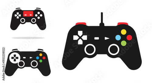 A gaming controller icon, flat design, single object vector illustration, white background, solid color scheme, minimal shadow.