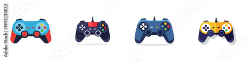 A gaming controller icon, flat design, single object vector illustration, white background, solid color scheme, minimal shadow.