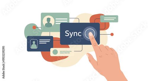 Hand Touching Sync Button on Screen.