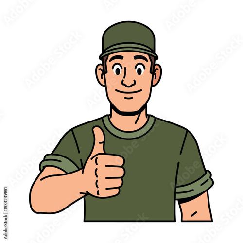 Wallpaper Mural Friendly cartoon man giving thumbs up with green shirt and cap Torontodigital.ca