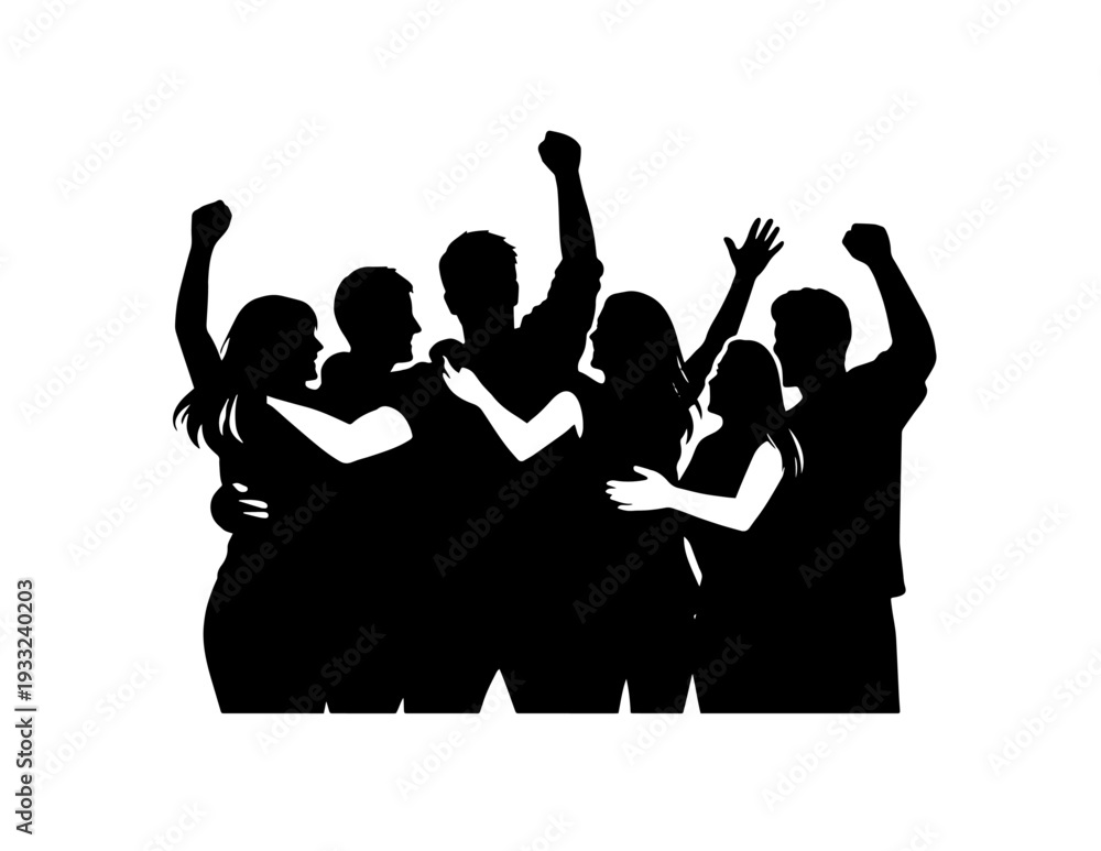 Fototapeta premium Group of Seven People Celebrating Silhouette Vector