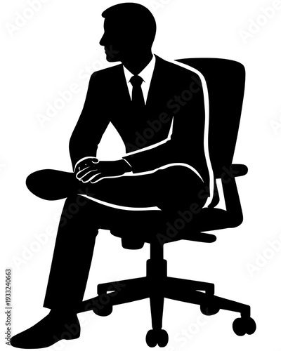 Chair Pigeon Pose Desk Stretch - Seated Office Yoga Wellness Exercise Silhouette
