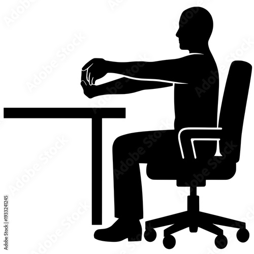 Seated Wrist Stretch Desk Yoga - Office Chair Forearm Relief Silhouette
