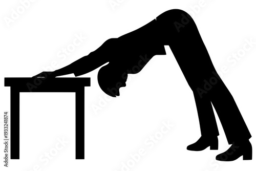 Standing Downward Dog Desk Yoga - Office Stretch Wellness Pose Silhouette
