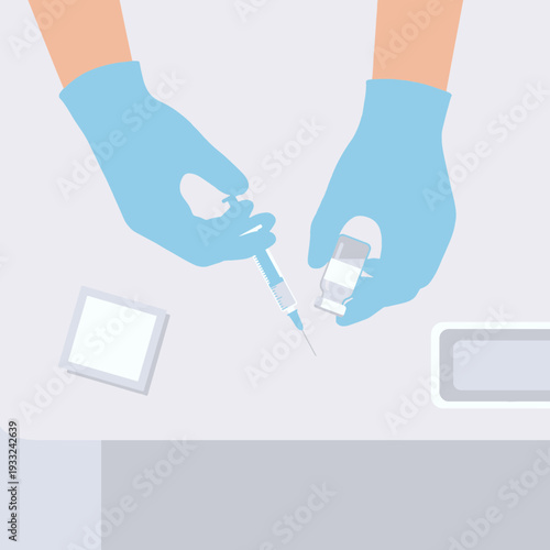 Hands preparing facial injection procedure with syringe and vial