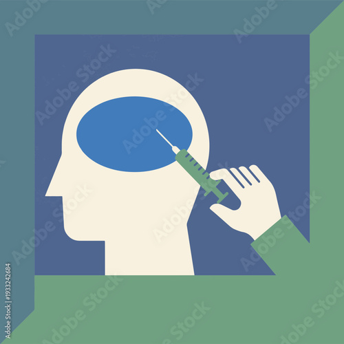 Abstract representation of an injection being administered into a head