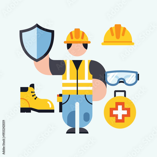 Construction Worker Holding Safety Gear.
