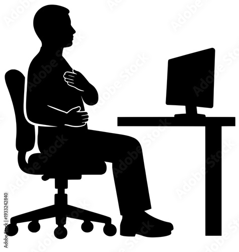 Seated Diaphragmatic Breathing Desk - Office Mindfulness Meditation Stress Relief Silhouette
