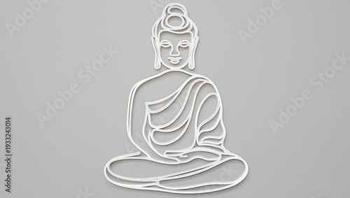 Modern White Buddha Outline on Gray Background
