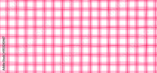 Cute pink gingham vichy checkered pattern in coquette style, picnic blanket and tablecloth texture for baby girl backgrounds and flat vector textile prints