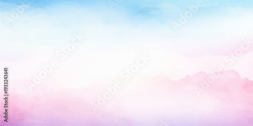 Beautiful abstract watercolor background featuring bright blue sky and fluffy white clouds in a sunny summer atmosphere filled with colorful light